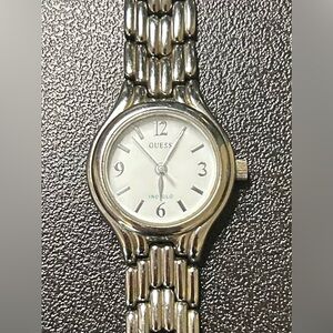 RARE Vintage Guess Silver-Tone Watch with White Dial